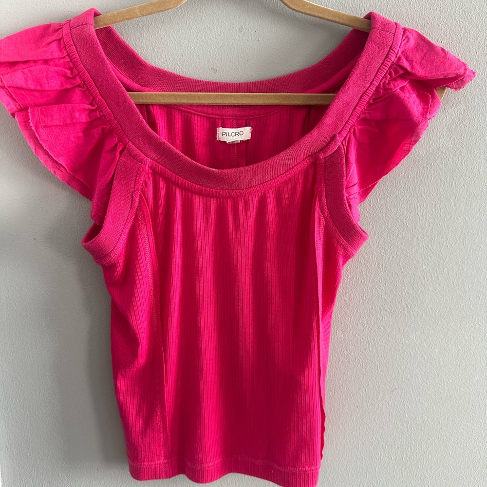 Pilcro Pink Ruffle Short Sleeve top NWT